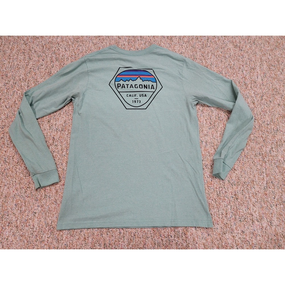 Patagonia Shirt Mens Medium Green Mountain Logo Long Sleeve Hiking Gorpcore